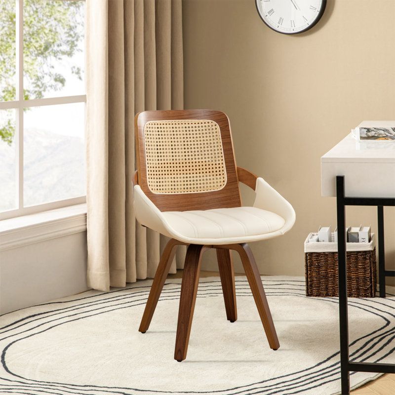 Gemi 23.2" W Faux Leather Upholstered Swivel Office Chair, Beige