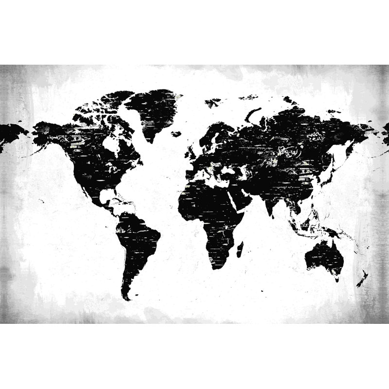 Birchy Black Map - peinture sur toile tendue, H 12 po x l 18 po