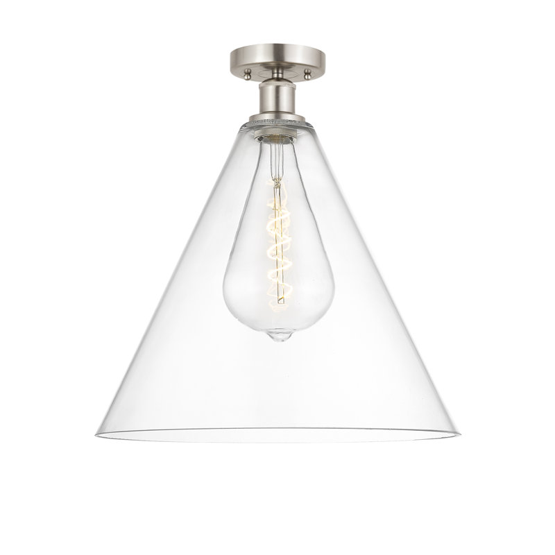Plafonnier semi-encastré 1 lumière Yohannes, Transparent, H 17,13 po x l 16 po x P 16 po, Nickel satiné brossé