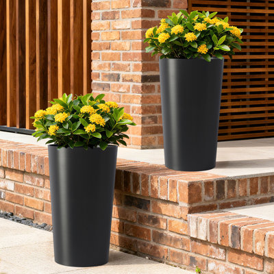 2 Pack Tall 21.7 In Planters For Outdoor Plants Modern Tall Square Planter Box Indoor Outdoor Porch Patio Flower Pot Modern Big Tapered Matte Tree Flower Pot For Garden