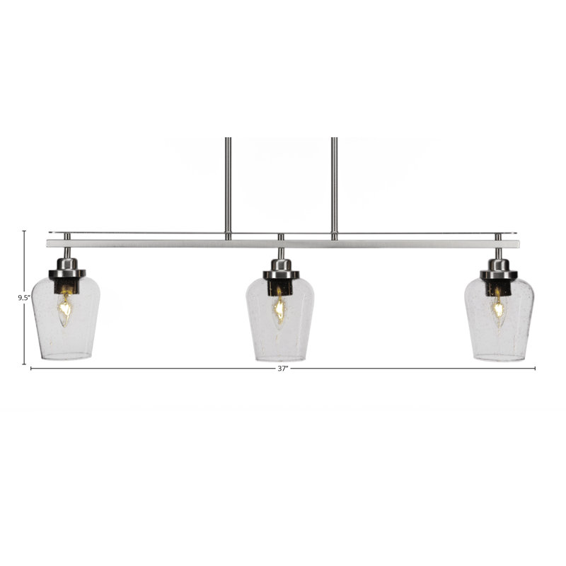 Agnon 3 Light Island Light Shown With 5" Clear Bubble Glass, Nickel brossé