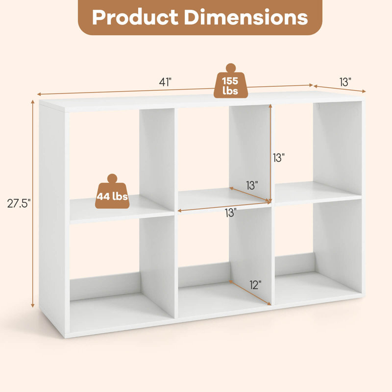 Bookcase Open Back Bookshelf With Anti-tip Kit Modern Style Organizer, (6 Shelves) 27.5"H x 41"W x 13"D