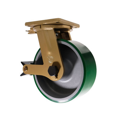 12 Inch Super Heavy Duty Green Poly Swivel Caster with Brake and Swivel Lock