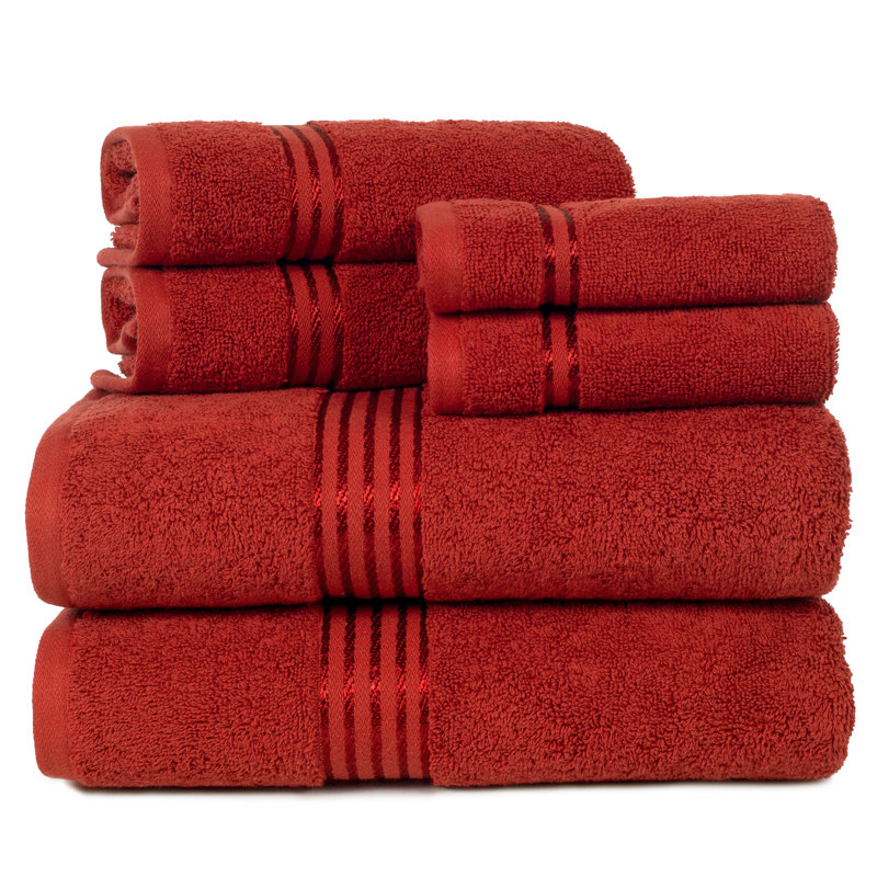 Jordan-Dale 6PC Cotton Bath Towel Set - Bathroom Accessories with Machine Washable Towels, Brick Red
