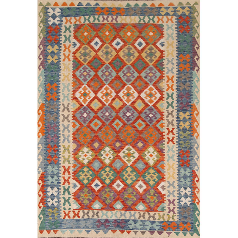 Tapis oriental réversible en laine Kilim 7 x 9