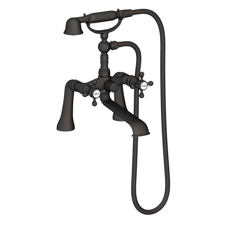 Astor Deck Mount Exposed Tub & Hand Shower Set, Cross Handle, English Bronze