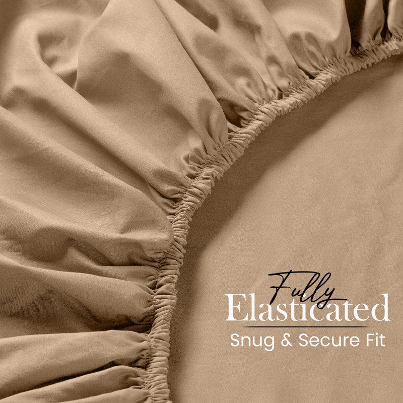 25cm Deep Pocket Fitted Sheet - Soft Microfiber Elasticated Bed Sheet Bottom, Double (4'6), Beige