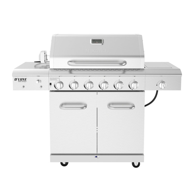 Nexgrill Deluxe 6-Burner Propane Gas Grill in Stainless Steel with Ceramic Searing Side Burner and Rotisserie Kit