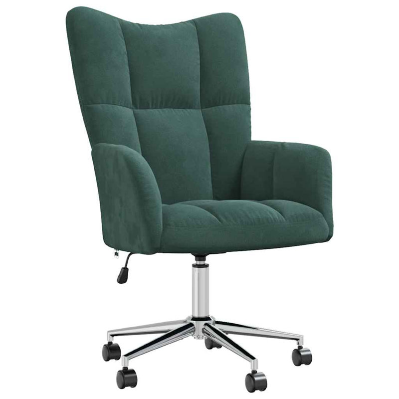 Fauteuil roulant à roulettes, velours de polyester vert, acier chromé
