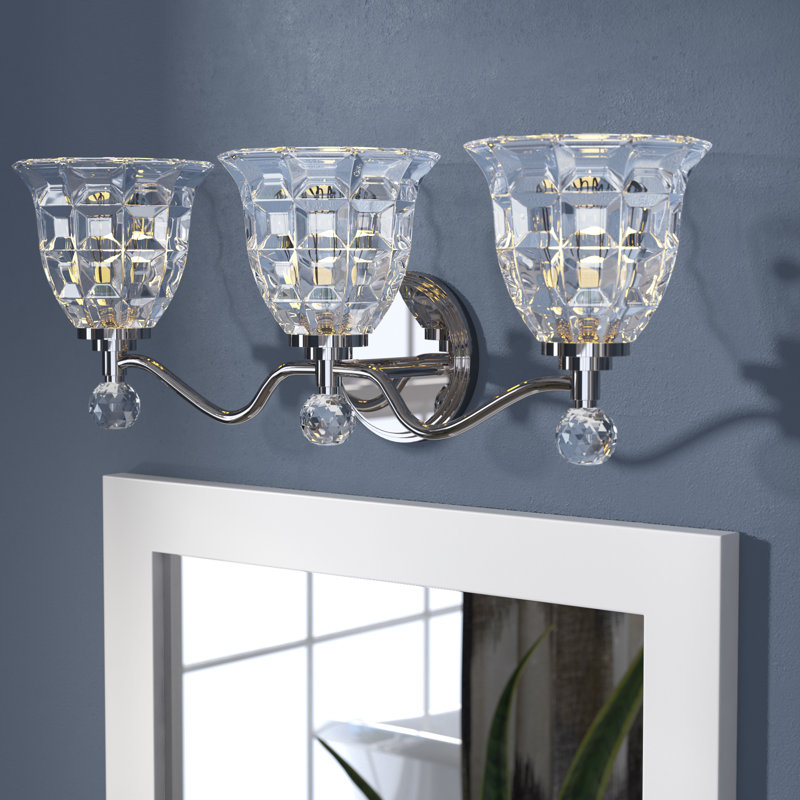  Éclairage pour meuble-lavabo de salle de bain 3 lumières Birone en nickel poli, 8.5" H x 24" W x 24" D, Trois lumières