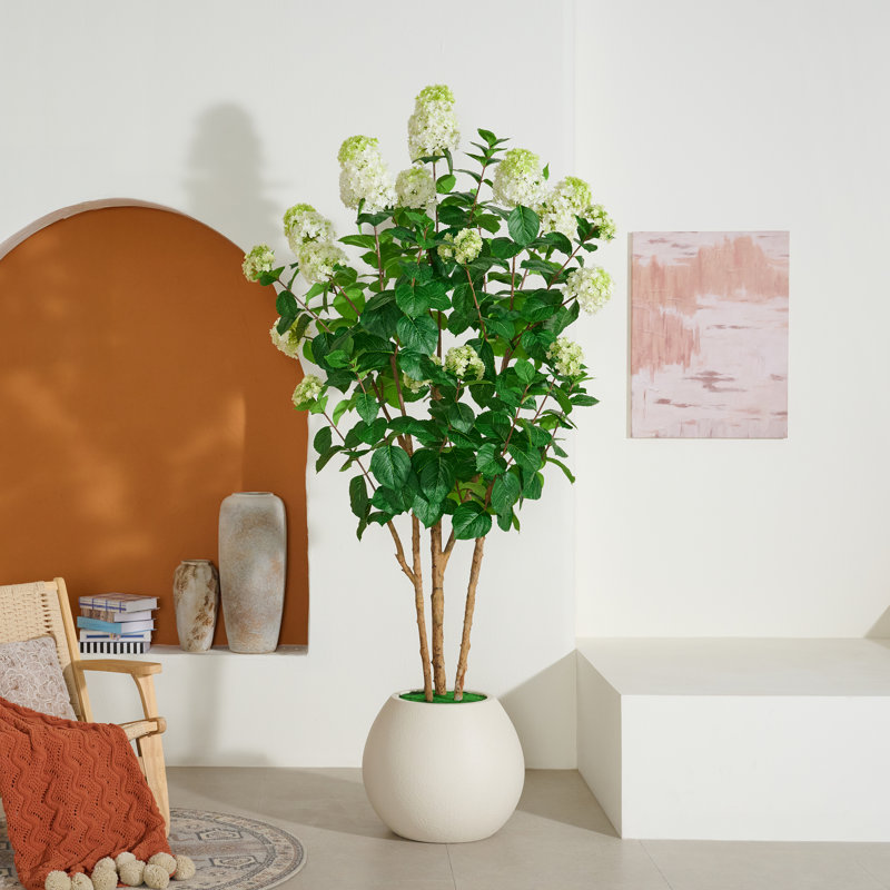 Grand arbre d'hortensia artificiel de 8 pi avec tiges de bois véritable
