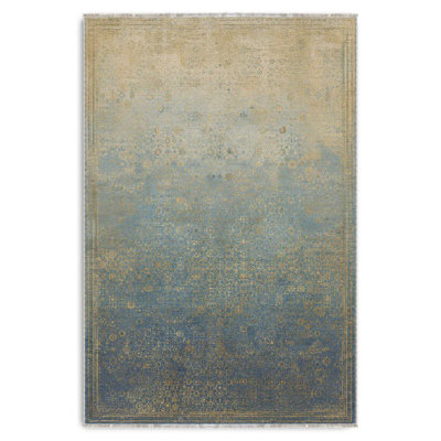 Tapis de couloir en chenille jaune et bleu classique antidérapant à franges lavable