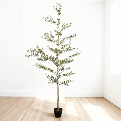 Arbre d'olivier artificiel 7FT avec pot noir