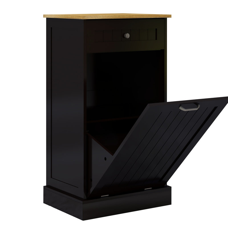 Armoire à ordures inclinable noire E1, pouvant servir de boîte à linge, assemblée en 80 minutes, supportant un tiroir et une cuisine de 70 livres avec extension pour îlot, composants prédécoupés