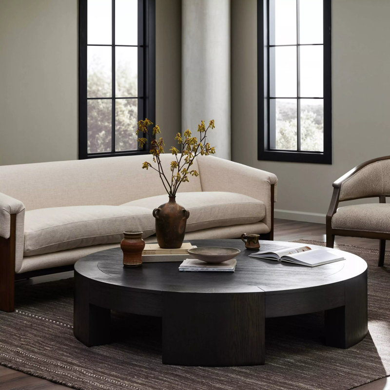 Bourges Single Coffee Table, Charcoal Oak Veneer, 13" H x 60" L x 60" W