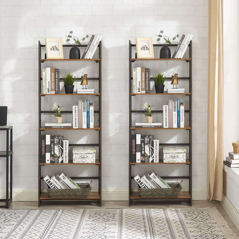 Etagere Set of 2 Bookcase, No Assembly Folding Bookshelf Set of 2, Collapsible Bookcase with Removable Shelves, 5-Tier Foldable Standing Racks for Bedroom, Living Room, Home Office