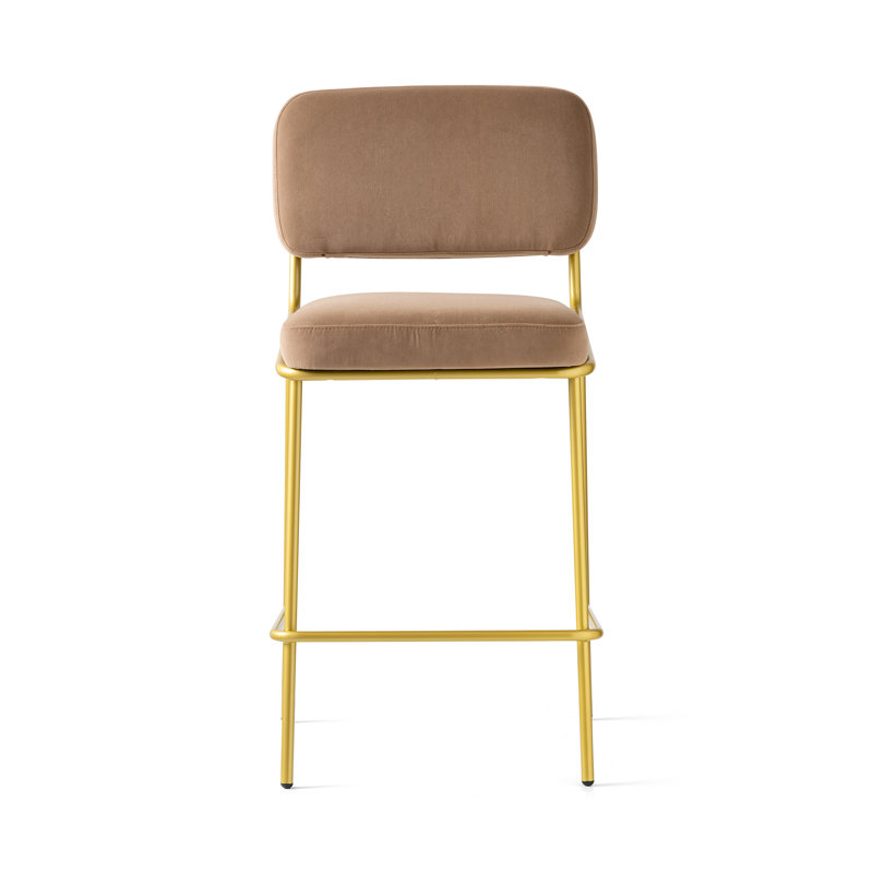 Sixty Upholstered Counter Stool with Metal Frame, Counter Stool (25.63" Seat Height), Painted Brass, Camel Brown