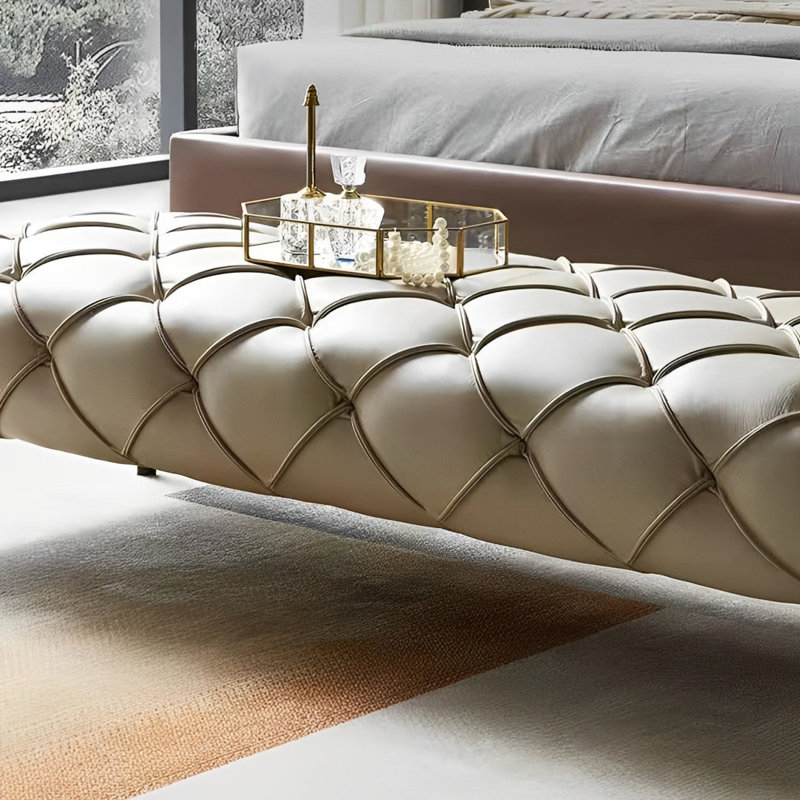Banc rembourré en similicuir Nordic Light Luxury, H 12,99 po x l 55,11 po x P 21,65 po