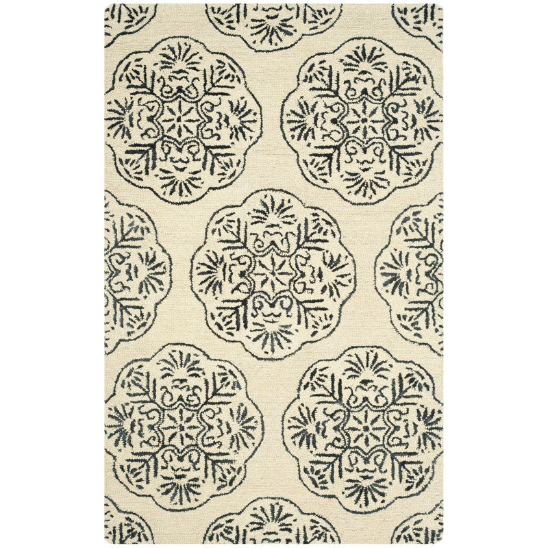Bella Ivory & Charcoal Hand-Tufted Wool Square Area Rug, 5' x 8'