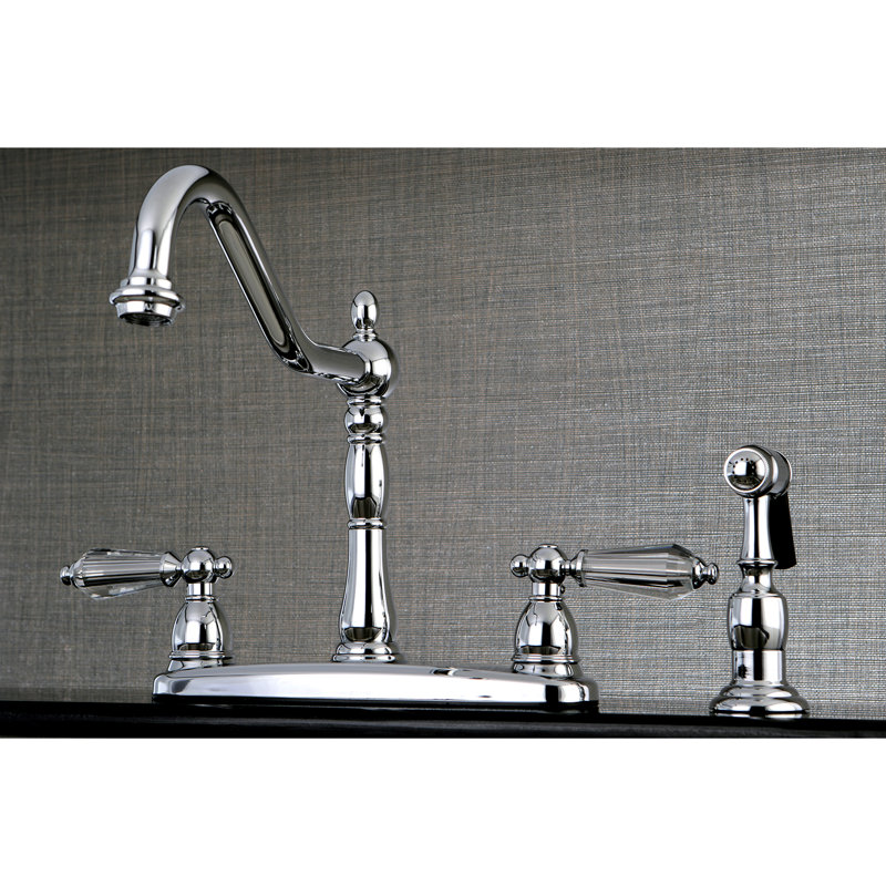 Kingston Brass Wilshire Two-Handle 4-Hole 8" Centerset Kitchen Faucet with Brass Side Sprayer, Chrome