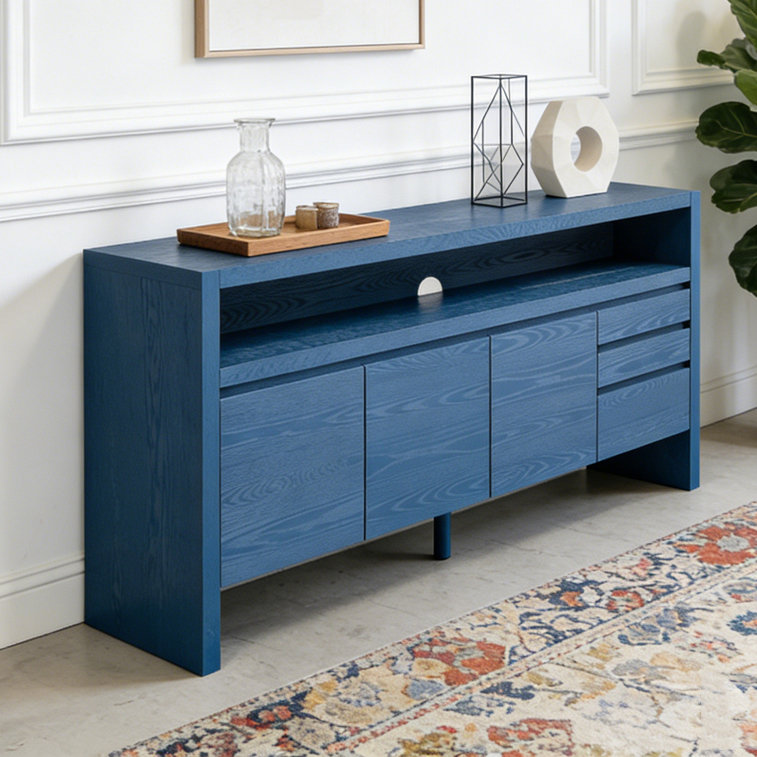 60" 3-Door Sideboard with 3 Drawers, Navy Blue
