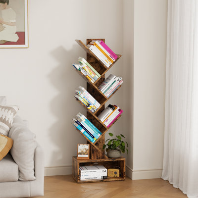 6-Tier Tree Bookshelf, Geometric Storage Bookcase for Small Spaces, Free-Standing Vertical Display Shelf