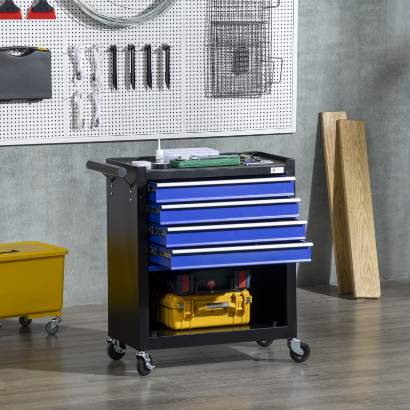 Commode pliante 4 tiroirs l 27,2 po Painoul, Noir / Bleu