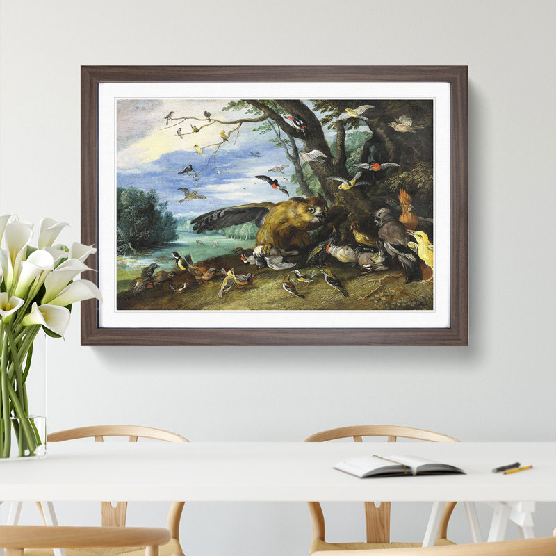 Fighting Birds by Jan Van Kessel - Picture Frame Painting, 36cm H x 48cm W x 2cm D, Walnut Framed