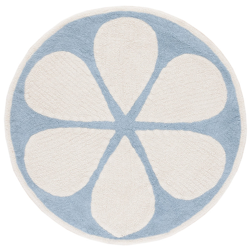 Tapis lavable à la machine en ivoire / bleu clair Vermont 478 VRM478A, Rond 6 pi