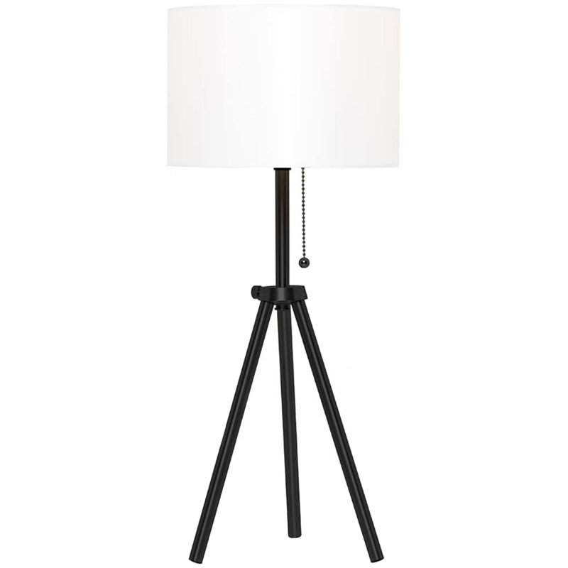 Tujuan 23.5" Tripod Table Lamp, Adjustable in Height, 100% Metal Body with Linen Drum Shade, Bedside Lamp, Nightstand Lamp, Side Table Lamp for Living Room, Bedroom, Office