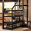 Grand lit mezzanine avec bureau, lit mezzanine avec tiroirs et escalier de rangement, structure de lit mezzanine en métal robuste pour les adolescents et les adultes, mobilier de chambre multifonctionnel tout-en-un, noir