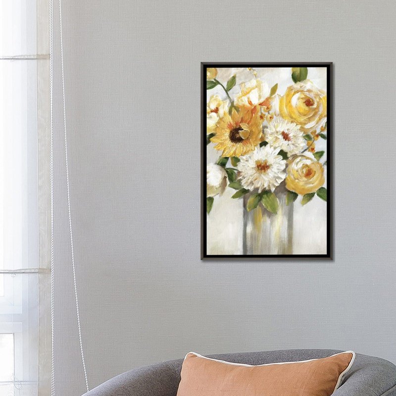 «Sunshine Bouquet» par Nan - impression, Cadre rustique foncé, H 26 po x l 18 po x 1,5 po