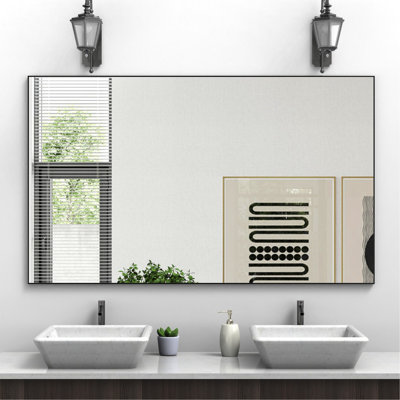 Miroir de vestiaire 60 po x 36 po avec cadre en aluminium noir - preuve, installation simple, adapté à divers espaces