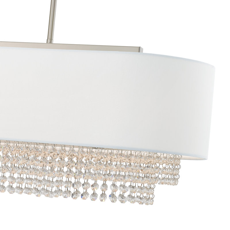 Lustre carré / rectangulaire en cristal pour îlot de cuisine 5 lumières Claudelle, Nickel brossé, Blanc cassé