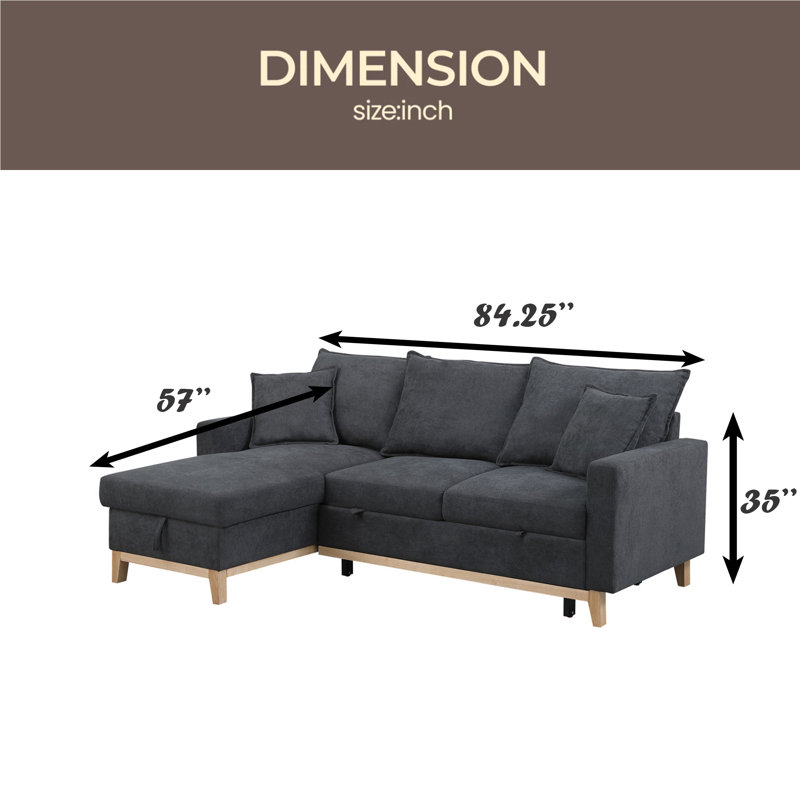 84.25" Woven Reversible Sleeper Sectional Sofa With Storage Chaise