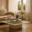 Table basse Cid Cobi, plateau carré en verre transparent de 39 pouces, base en placage blanc