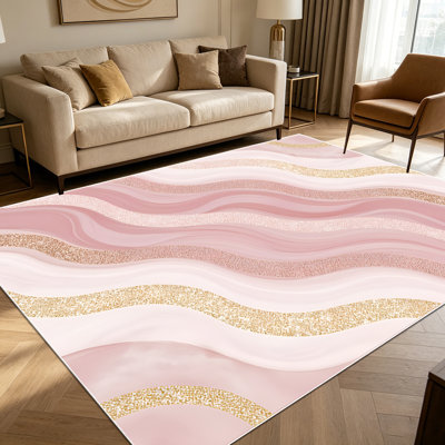 1PC pink gold wavy agate liquid marble abstract area rugs for Living Room, Soft and Comfortable, Suitable for all seasons, easy-to-maintain, machine washable Indoor floor mat, Under Table Farmhouse suitable for dining room, bedroom, kitchen entryway,