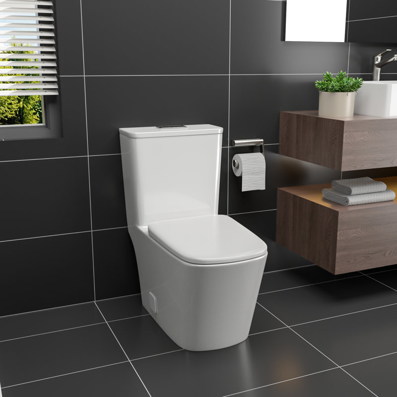 White Ceramic Square One-Piece Dual Flush Toilet