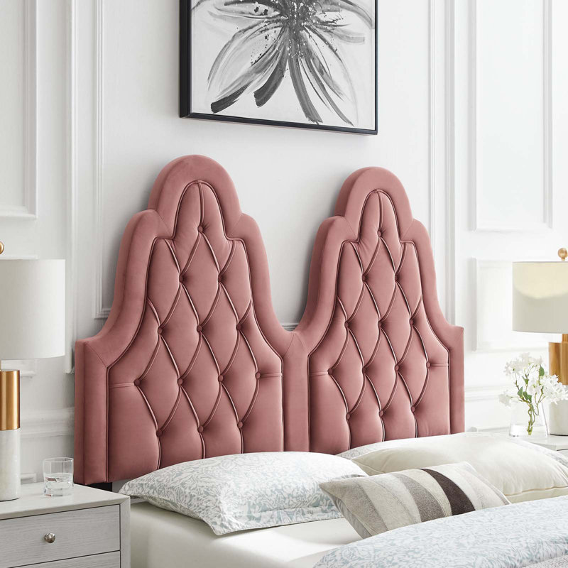 Augustine Tufted Performance Velvet Headboard, Heather Pink, Full/Queen
