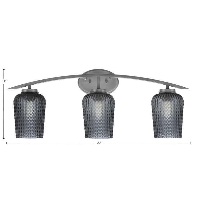 Kurve 3 Light Bath Bar With 5" Textured Glass, Silver, Smoke