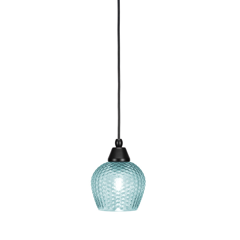 Mini-luminaire suspendu tout verre avec verre texturé de 6 po, Bleu sarcelle, Bleu sarcelle, Bronze huilé