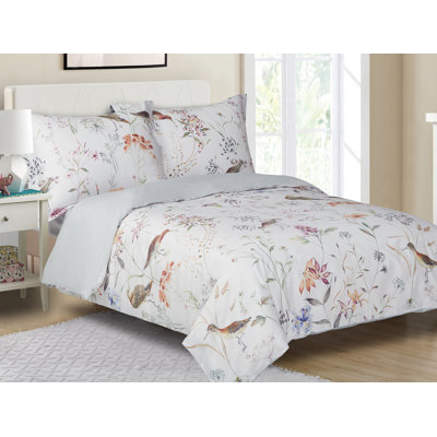 Violet Linen French Pink Violets Botanical Pattern, Finest Luxury Ultra Soft  300 Thread Count - Cotton Sateen, Multi, Full, 8 Piece Duvet Set, Bedding Duvet Cover Set for Two Beds