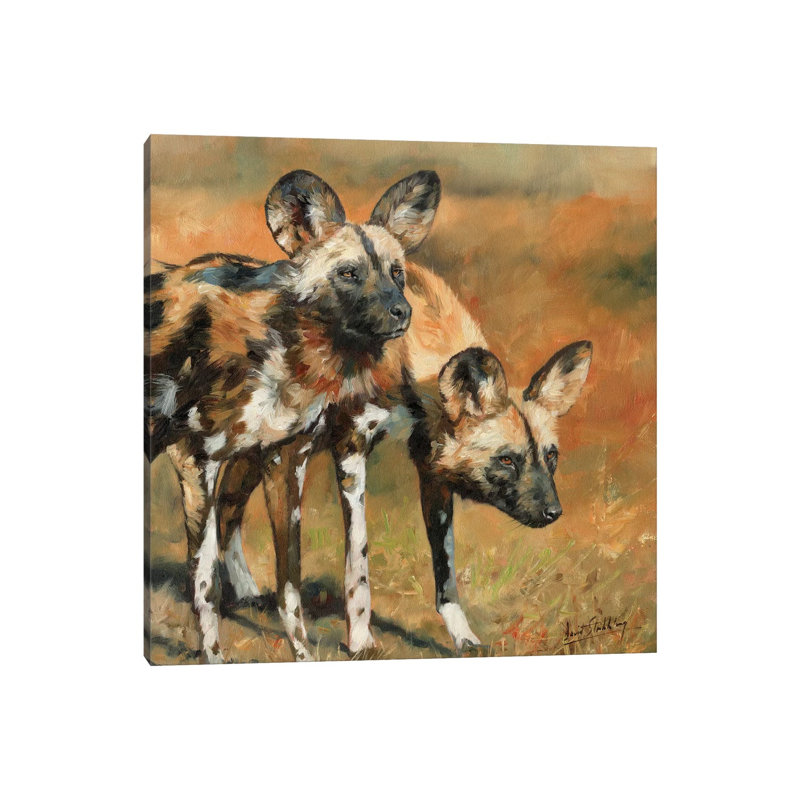African Wild Dogs by David Stribbling - Wrapped Canvas Painting, 30.48 cm H x 30.48 cm W