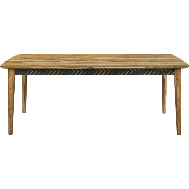 Bois massif, table de salle à manger de style Mid-Century, pieds fuselés, motif de tablier noir et blanc, tablier géométrique distinctif de cuisine, pieds minces