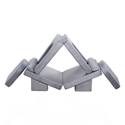 Modular Kids Play Couch Sectional Toddler Sofa With Armrests 10 Pcs Gray