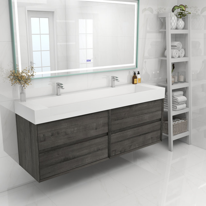 Meuble-lavabo double 72 po, Chêne fumé