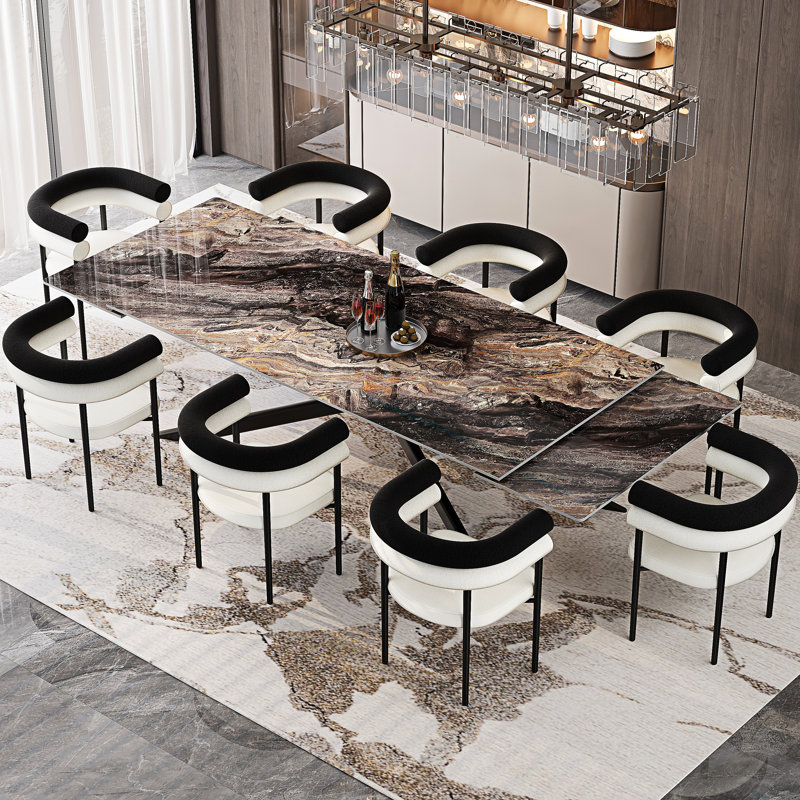 Ensemble de table de salle à manger extensible 9 pièces 110 po avec 8 chaises en tissu
