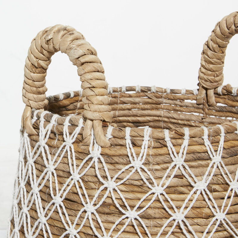 Banana Leaf Handmade String Detail Decorative and Functional Storage Basket with Handles