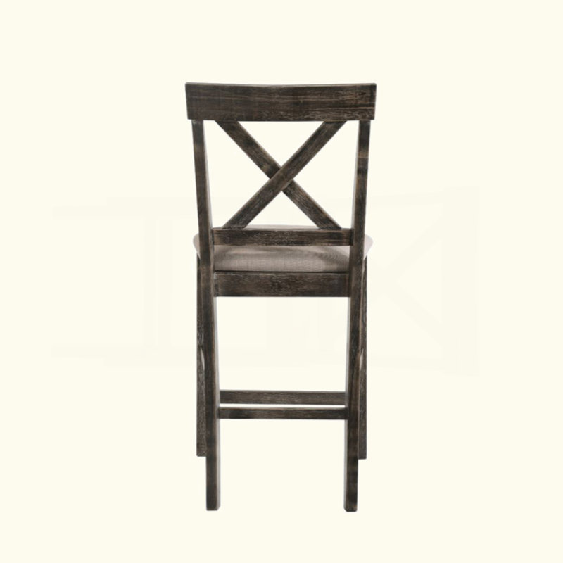 Ensemble de 2 chaises à hauteur de comptoir avec siège rembourré en lin, brun clair et gris patiné