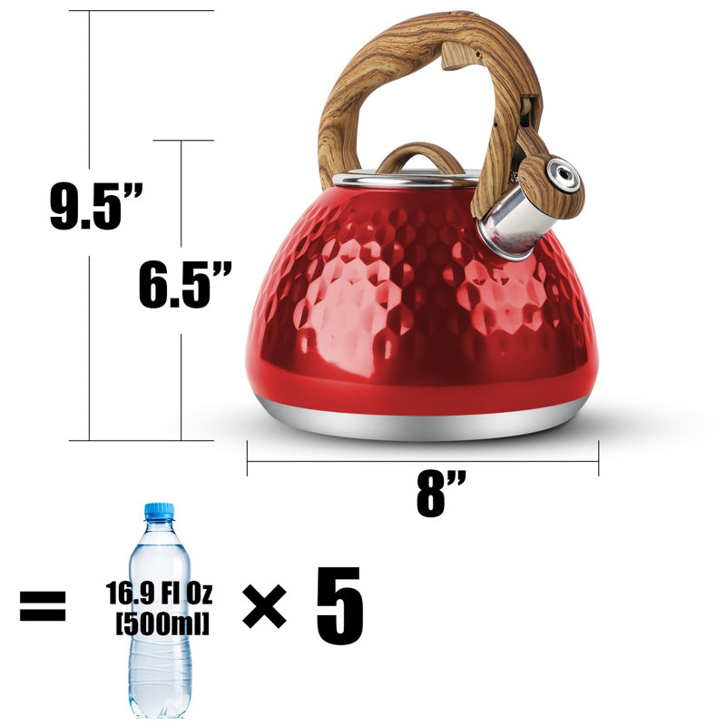 2.7-Quart Tea Kettle, Toptier Teapot Whistling Kettle with Wood Pattern Handle Loud Whistle